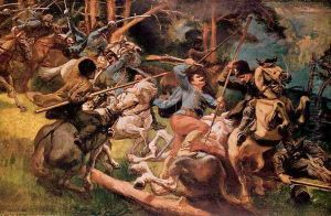 Hungarian Hussars and Russian Cossacks Fighting in the Carpathian Mountains in 1915