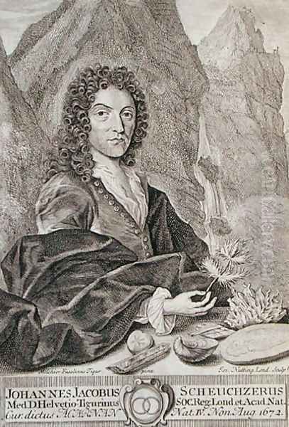 Portrait of Johann Jacob Scheuchzeri, frontispiece to Itinera Alpina by Scheuchzeri, engraved by Joseph Nutting c.1660-1722 published 1706 - view 1