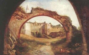 Gate of the Gussing Fortress around 1889 by Karoly Telepy
