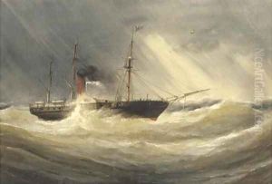 A paddle steamer in a squall
