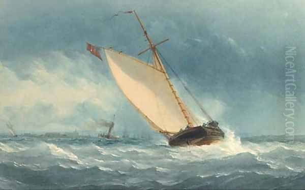 A coastal trader heeling in the breeze - view 1