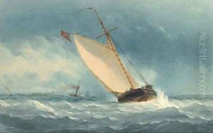 A coastal trader heeling in the breeze