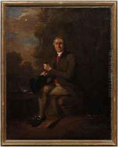 Portrait Of A Gentleman, Seated Full-length, A Hat And Cane In Hishand, In A Landscape by Francis Wheatley