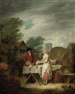 A Gentleman Buying Dead Game From An Open Market, A Villagebeyond by Francis Wheatley