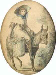 A Lady Riding A Donkey With Panniers Offlowers by Francis Wheatley