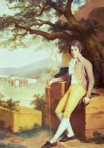 Portrait of Colonel David La Touche of Marcey with the Amphitheatre of Taormina and Etna Behind