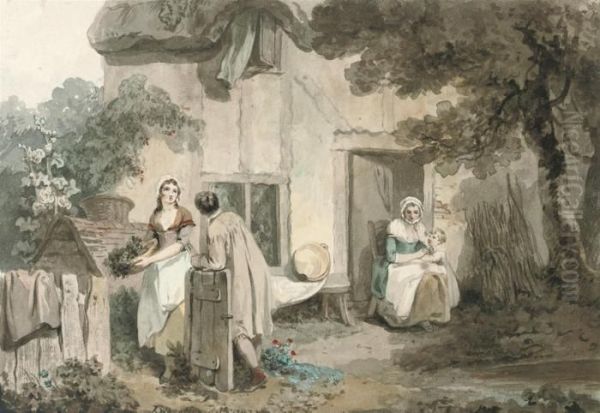 Figures Outside A Cottage - view 1