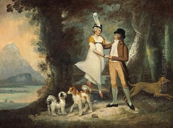 A Wooded Landscape With A Gentleman Assistinga Lady Down From A Turnstile - view 1