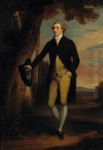 A Portrait Of Gentleman,
Full-length, In A Landscape, Thought To Be Richard Brinsley Sheridan by Francis Wheatley