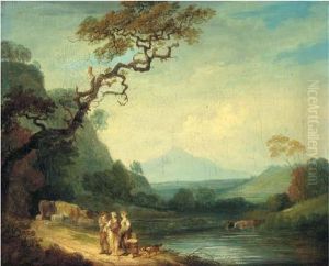 A River Landscape With Figures And Cattle On A Road