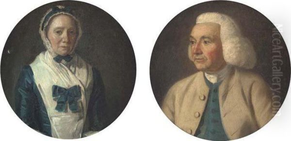 Portrait Of A Gentleman, Small
Bust-length, In A Brown Coat Andblue Waistcoat; And Portrait Of A Lady,
Small Bust-length, In Ablue Dress - view 1
