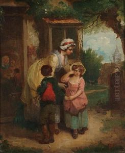 'the School Door'(tenderness Persuading Reluctance) With A Companion, 'the Cottage Door' by Francis Wheatley