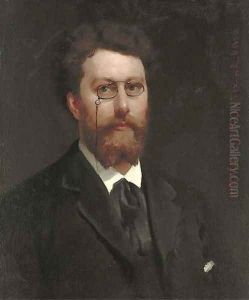 Portrait of a gentleman, bust-length, wearing a black jacket and spectacles