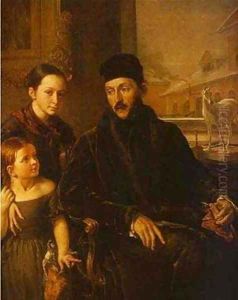 Portrait Of DP Voyeikov With His Daughter And The Governess Miss Sorock 1842 by Vasili Andreevich Tropinin