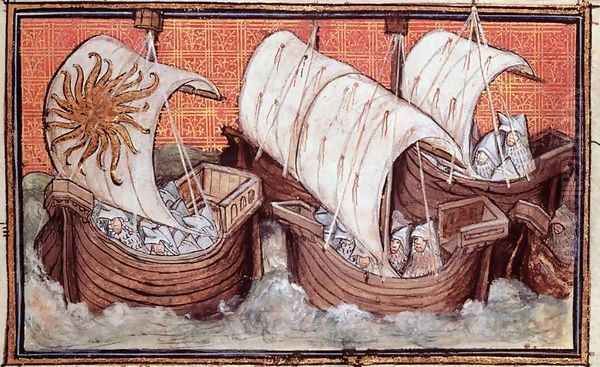 Harl 1319 f.18 The Fleet of Richard II departs from Ireland, Histoire du Roy dAngleterre, Richard II - view 1