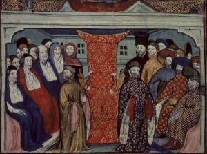 Harl 1319 f.57 The Parliament at Westminster deposes Richard II and proclaims the Duke of Lancaster King Henry IV, from the Histoire du Roy dAngleterre, Richard II