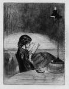 Reading By Lampli by James Abbott McNeill Whistler