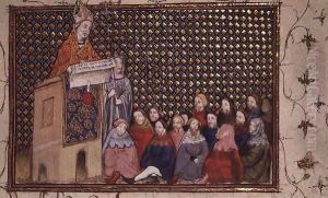 Harl 1319 f.12 Archbishop Arundel preaching in the cause of Henry, from the Histoire du Roy dAngleterre, Richard II by Master The Virgil
