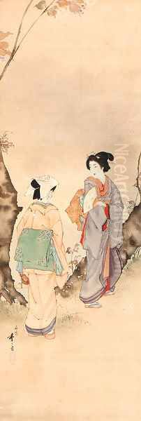 Beauties under blossoming cherry trees - view 1