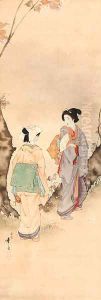 Beauties under blossoming cherry trees by Mizuno Toshikata