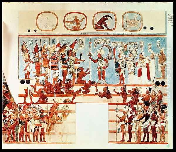 Copy of a wall painting from Bonampak depicting Mayan priests and nobles judging prisoners of war - view 1