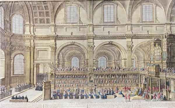 A Prospect of the Choir of the Cathedral Church of St. Paul, on the General Thanksgiving, the 31st of December 1706. Her Majesty and both Houses of Parliament present - view 1