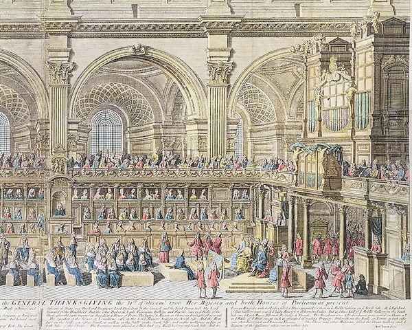 A Prospect of the Choir of the Cathedral Church of St. Paul, on the General Thanksgiving, the 31st of December 1706. Her Majesty and both Houses of Parliament present 2 - view 1