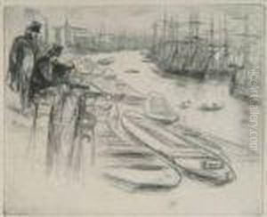 Gentlemansketching Overlooking A Harbour by James Abbott McNeill Whistler