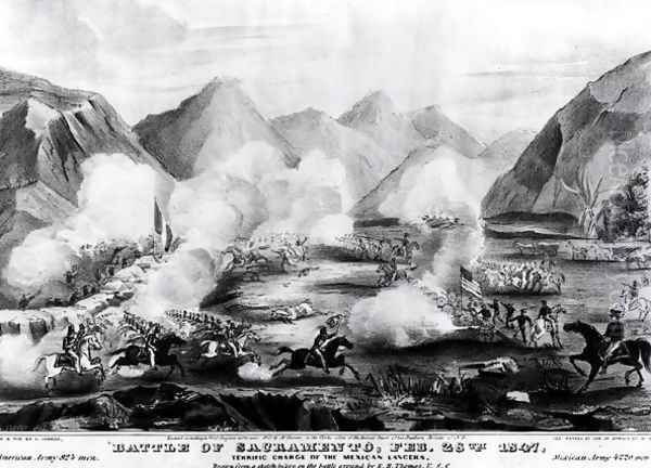Battle of Sacramento- Terrific Charge of the Mexican Lancers, February 28th 1847, engraved and published by Nathanial Currier 1813-88 1847 - view 1