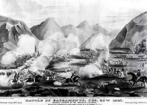 Battle of Sacramento- Terrific Charge of the Mexican Lancers, February 28th 1847, engraved and published by Nathanial Currier 1813-88 1847