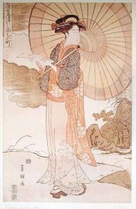 Standing woman with a parasol by (Utagawa Toyoshige) Toyokuni II