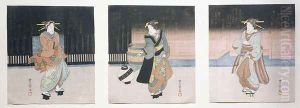 Geisha at Night Triptych, 1818-30 by (Utagawa Toyoshige) Toyokuni II