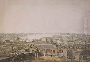 The Entrance of Port Jackson, and part of the town of Sydney in New South Wales, left section of panoramic view, c.1821