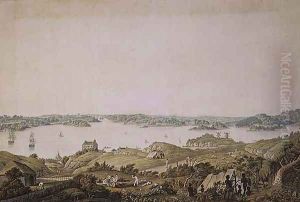 Part of the harbour of Port Jackson and the country between Sydney and the Blue Mountains, New South Wales, right section of a panoramic view, c.1821