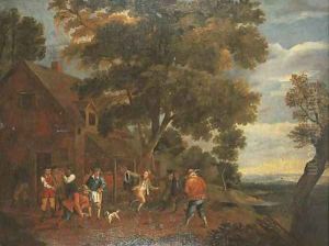 Peasants playing bowls outside an inn