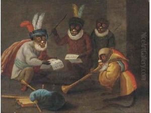 Singeries monkeys dining and making music by David The Younger Teniers