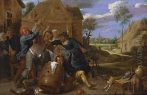 A brawl outside a tavern