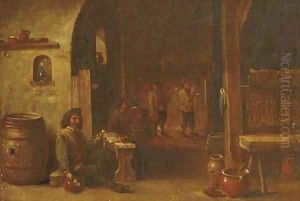 Boors drinking and smoking in an inn by David The Younger Teniers