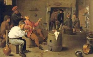 Boors smoking and drinking in an interior