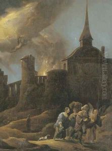 Lot and his Daughters fleeing from Sodom and Gomorrah by David The Younger Teniers