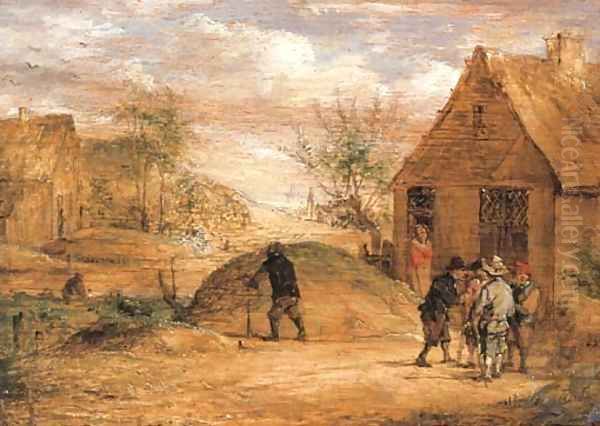 Peasants conversing outside a house - view 1