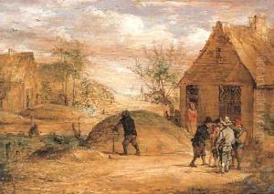 Peasants conversing outside a house by David The Younger Teniers