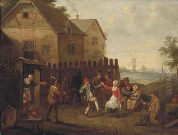 Peasants merrymaking and dancing by an inn - view 1