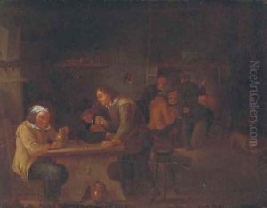Peasants smoking and drinking in an interior by David The Younger Teniers