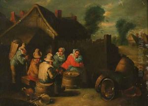 Travellers resting outside a cottage by David The Younger Teniers