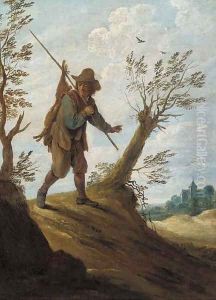 A landscape with a hunter returning with his game by David The Younger Teniers