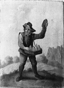 A quack and a boor smoking a pipe, standing small full lengths in landscapes