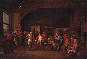 A village dance in an interior by David The Younger Teniers