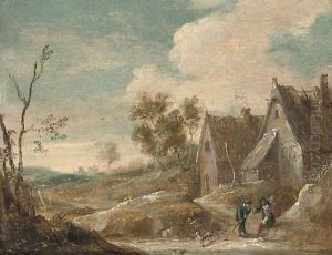 A village landscape with peasants conversing