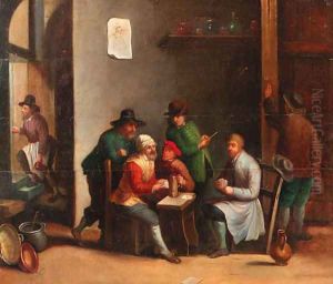 Boors playing at cards in an inn